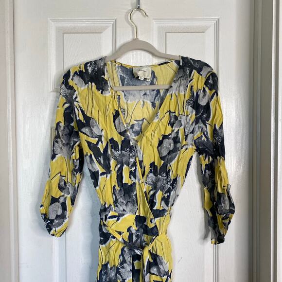 ANTHROPOLOGIE Elevenses Somerset Romper Yelow Gray Floral Size Small Summer - Picture 4 of 6